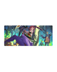 Anime girl mouse pad 28x12 inches with pink-haired bunny fighter and Halloween zombies in neon style.