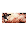 Megumin from Konosuba on a 28x12 inch mouse pad, her crimson cloak blending with firelight, creating a serene yet explosive scene.