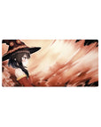 Megumin from Konosuba on a 32x16 inch anime mouse pad, her crimson cloak blending into swirling firelight, capturing a serene moment.