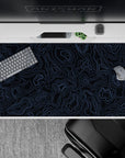 Sophisticated 40x20 desk pad showcases topographic contours with calming depth for modern workspace vibes