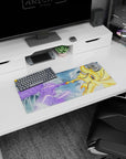 Anime mouse pad 28x12 inches featuring Naruto's Kurama vs Sasuke's Susanoo in a stormy, epic clash with vibrant colors.