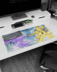 Anime mouse pad 32x16 inches featuring Naruto's Kurama vs Sasuke's Susanoo, with chakra bursts and stormy rain.