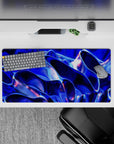 32x16 inches mouse pad with electric blue, sleek metallic wave design, and purple-pink highlights for a modern, sophisticated workspace look.