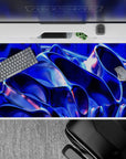 40x20 inches mouse pad with electric blue design, metallic wave pattern, and sleek reflective finishes for a futuristic, stylish workspace aesthetic.
