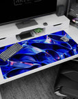 Large 40x20 inches mouse pad featuring electric blue with metallic wave design, purple and pink highlights for a sophisticated, modern look.
