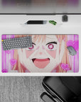 Sugar-pink rom-com vibe anime mouse pad 32x16 inches, neon hearts, bubbly kawaii print, smooth glide.