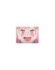 Classic anime girl mouse pad 14x10 inches with heart-pupil eyes, peach hair, and doodle hearts.