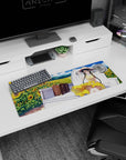 32x12 inches anime mouse pad featuring shy braid-haired girl in straw hat and yellow dress on truck bed.