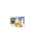 Classic anime girl mouse pad 14x10 inches, sunflower field backdrop with girl on white truck bed.
