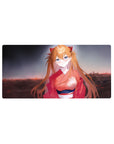 Anime mouse pad 32x16 inches featuring Asuka from Evangelion, wearing a crimson kimono against a dusky skyline.