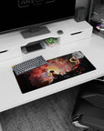 Anime mouse pad 28x12 inches featuring a mystical scene with a lone figure painting by lamplight, surrounded by spirits.