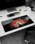 Anime mouse pad 32x16 inches featuring a mystical scene with a lone figure painting amidst swirling demons and gods.