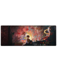 Anime mouse pad, 32x12 inches, features a mystical scene with a lone artist, demons, gods, and crimson battles.