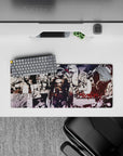 Dark fantasy mouse pad 28x12 inches in black, bone-white, and blood-red tones with late-night hunt mood.