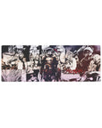 Goblin Slayer manga collage anime mouse pad, armored warrior with visor and fur collar, 32x12 inches.