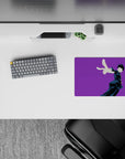Punchy purple anime mouse pad 14x10 inches with deep navy shadows and crisp highlights, modern vibe.