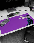 40x20 inches anime desk pad showing a black-haired student mid-stride, arm out, bold two-finger pose.