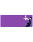 32x12 inches anime mouse pad with purple backdrop and uniformed student in bold two-finger pose.