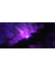 Violet nebula galaxy desk pad mouse mat, star-speckled space design, 36x16 inches.