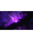 Violet nebula galaxy desk pad with star-speckled black background, 40x20 inches.