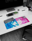 28x12 inches anime girl mouse pad showing a two-tone girl staring back, sweat drop and sly eye glint.