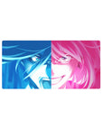 32x16 inches anime girl mouse pad with split-face design, glossy hair, mischievous grin, and sweat drop.