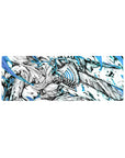 Anime mouse pad sized 32x12 inches featuring Denji from Chainsaw Man in dynamic, ink-heavy strokes against electric blues.