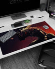 Large 40x20 inches desk pad with Guts in his Berserker Armor, featuring intense brush strokes and a glowing eye, ideal for adding fierce energy and battle-ready spirit to your desk.