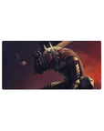 Mouse pad featuring Guts in his Berserker Armor with a glowing eye and fierce brush strokes, 32x16 inches, perfect for adding intensity and determination to your desk setup.