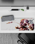 32x12 inches desk mat in warm gold and soft white with red streaks, fast sunrise vibe.