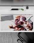 32x16 inches anime mouse pad in warm gold and soft white with red streaks, sparks, and fast sunrise energy.