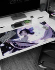 Shinobu Kocho anime desk pad 40x20 inches, featuring lavender tones, butterflies, and stardust, perfect for Demon Slayer fans.