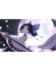 Shinobu Kocho 40x20 inch anime desk pad, featuring her in moonlight with butterflies, perfect for Demon Slayer fans.