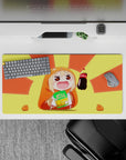 32x16 inches anime girl mouse pad in bright sunburst yellow and orange, warm happy energy for gaming.