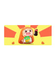 28x12 inches anime girl mouse pad with chibi hamster-hoodie girl, cola and chips, clean cute design.