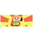 32x12 inches anime girl mouse pad with chibi hamster-hoodie girl, cola and chips, sunburst backdrop.