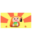 32x16 inches anime girl mouse pad with chibi hamster-hoodie girl, cola and chips, clean cute design.
