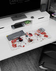 28x12 inches anime mouse pad showing a cocky fox-eared duo, hands on katanas amid scattered gear.