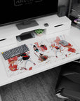 36x16 inches anime girl desk pad featuring a black-clad and white-robed fox-eared duo with katanas.