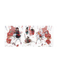 28x12 inches anime girl mouse pad with two fox-eared swordswomen, masks, ribbons, and katana accents.
