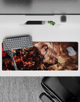 Intense 32x12 mouse pad features Jeanne d'Arc Alter's fierce energy with intricate flame details for fans