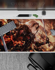 Fierce 40x20 desk pad showcases Jeanne d'Arc Alter's determination and wrath with vibrant flames for fans