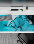 36x16 inches mouse pad with abstract blue swirls and black lines, evoking the peaceful flow of water for a calming yet vibrant desk design.