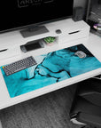 Artistic 36x16 inches mouse pad featuring abstract blue swirls with black lines, creating a tranquil and creative flow of water for your workspace.