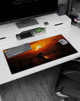 Modern 32x16 inches mouse pad showcasing a solitary figure beneath a fiery sunset, perfect for adding melancholic beauty and mystery to your desk.