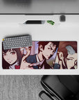 32x12 inches anime mouse pad in muted pink and deep navy, with a stylish dark chaotic manga mood.