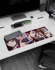 32x12 inches Chainsaw Man mouse pad featuring Himeno, Aki, Makima, and the eerie eyeball devil.