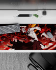 Ichigo Vasto Lorde form anime desk pad from Bleach, 36x16 inches, featuring red energy, shattered glass, and intense rage.