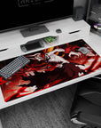 Anime desk pad featuring Ichigo's Vasto Lorde form from Bleach, 40x20 inches, with white mask, black stripes, and red energy.