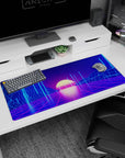 Glowing grid artwork on 36x16 mouse pad captures the essence of Virtual Sunset's stunning twilight vibe